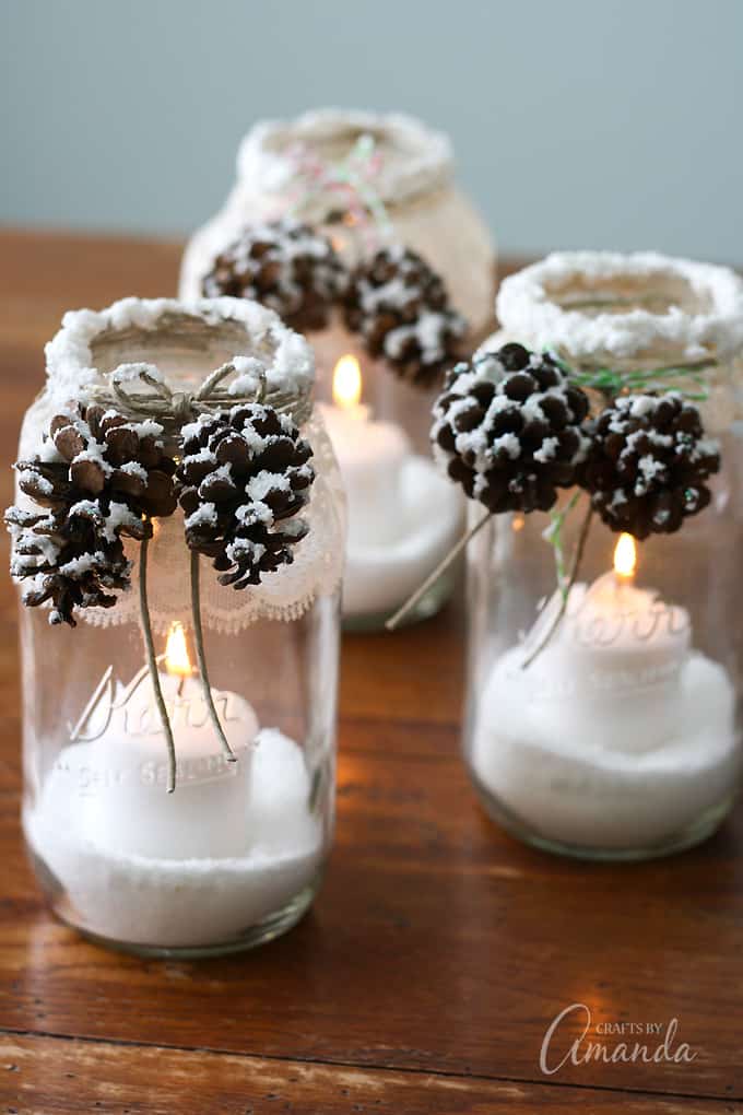 Snowy Pine Cone Candle Jars