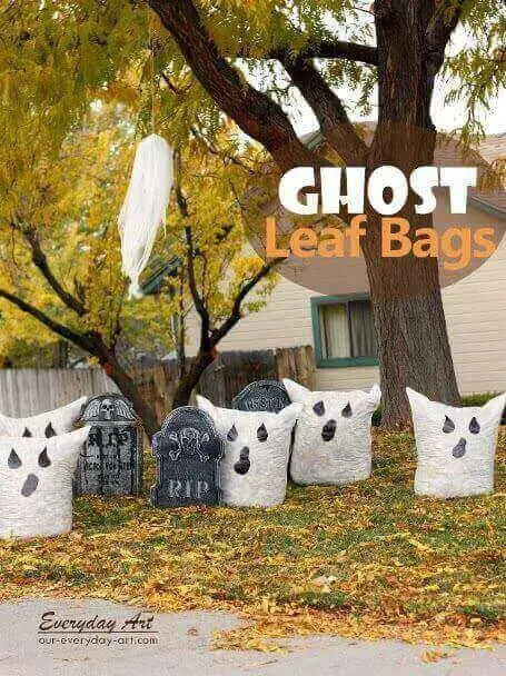 Outdoor Halloween Decor - Ghost leaf Bags