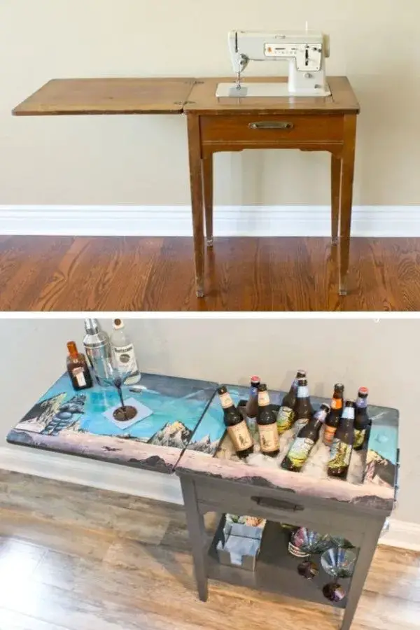 Turn A Sewing Table Into A Liquor Cabinet