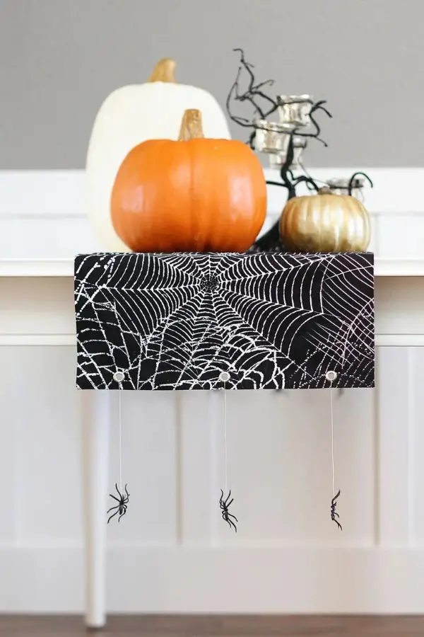 Halloween Table Runner With Hanging Spiders