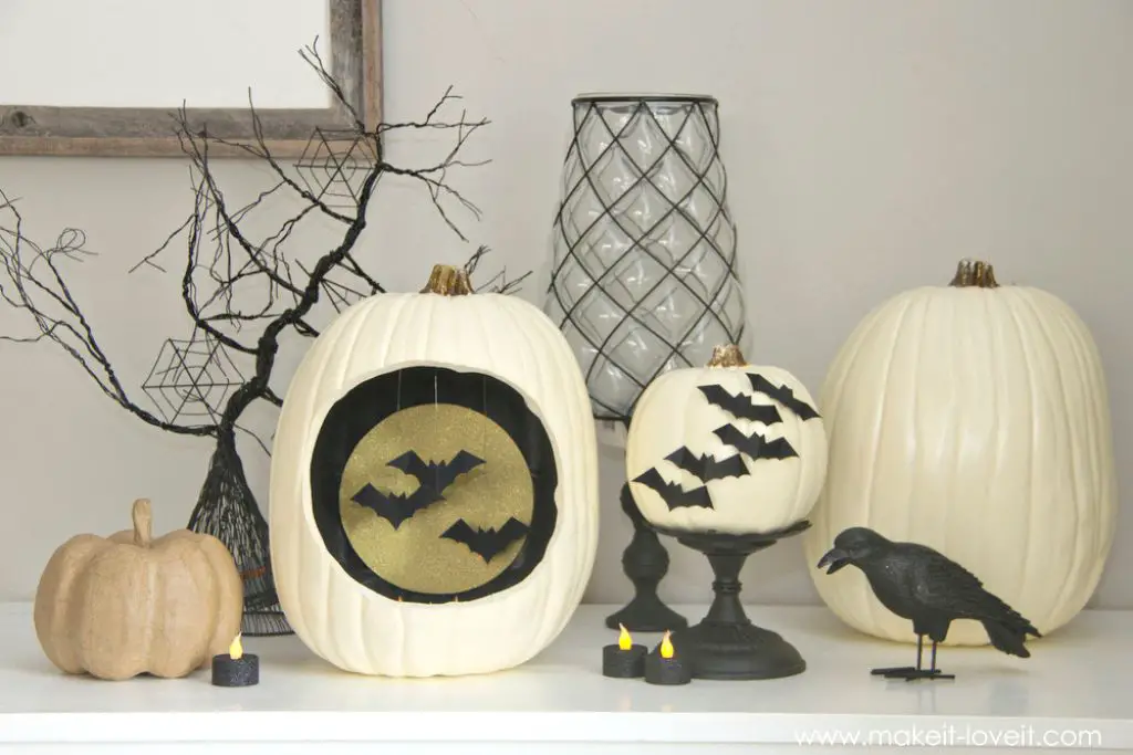 Pumpkins With Hanging And Flying Bats