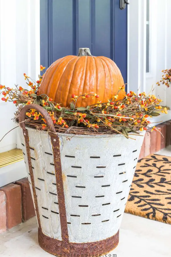 Fall Pumpkin Planters With Olive Buckets